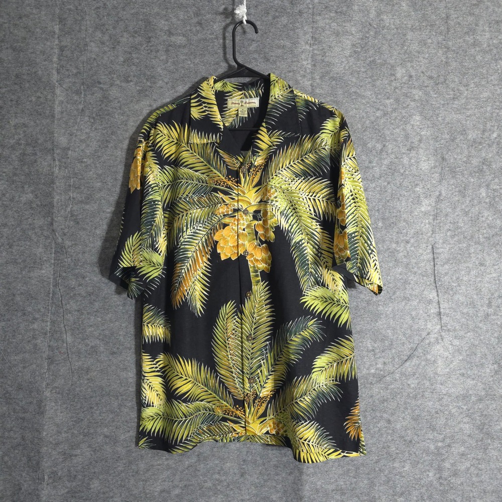 Tommy Bahama Silk Hawaiian Shirt Mens Medium Palm Tree Tropical Camp Beach